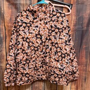 Women's Floral Button-Front Jacket - Black and Rust Floral